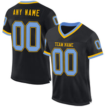 Load image into Gallery viewer, Custom Black Light Blue-Gold Mesh Authentic Throwback Football Jersey
