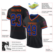 Load image into Gallery viewer, Custom Black Royal-Orange Mesh Authentic Throwback Football Jersey
