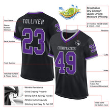 Load image into Gallery viewer, Custom Black Purple-Gray Mesh Authentic Throwback Football Jersey
