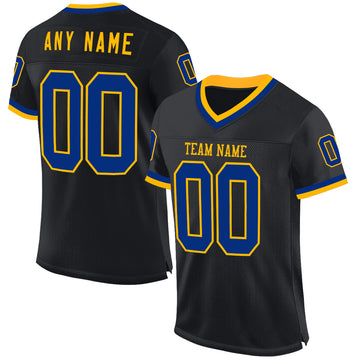 Custom Black Royal-Gold Mesh Authentic Throwback Football Jersey