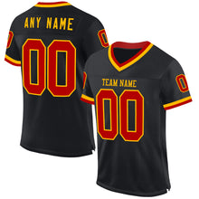 Load image into Gallery viewer, Custom Black Red-Gold Mesh Authentic Throwback Football Jersey
