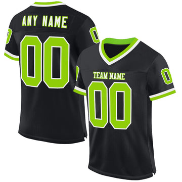 Custom Black Neon Green-White Mesh Authentic Throwback Football Jersey