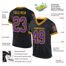 Load image into Gallery viewer, Custom Black Purple-Gold Mesh Authentic Throwback Football Jersey
