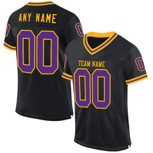 Load image into Gallery viewer, Custom Black Purple-Gold Mesh Authentic Throwback Football Jersey
