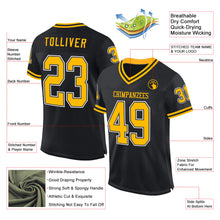 Load image into Gallery viewer, Custom Black Gold-White Mesh Authentic Throwback Football Jersey
