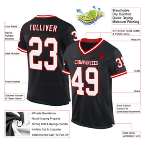 Custom Black White-Red Mesh Authentic Throwback Football Jersey