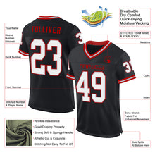 Load image into Gallery viewer, Custom Black Gray-Red Mesh Authentic Throwback Football Jersey
