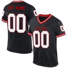 Load image into Gallery viewer, Custom Black Gray-Red Mesh Authentic Throwback Football Jersey
