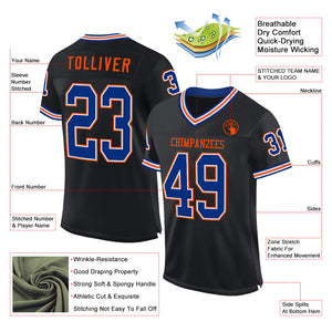 Custom Black Royal-Orange Mesh Authentic Throwback Football Jersey