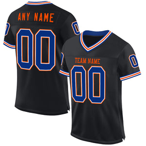 Custom Black Royal-Orange Mesh Authentic Throwback Football Jersey