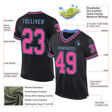 Load image into Gallery viewer, Custom Black Pink-Light Blue Mesh Authentic Throwback Football Jersey
