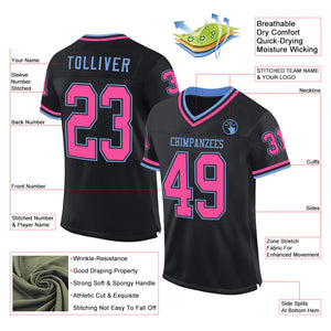 Custom Black Pink-Light Blue Mesh Authentic Throwback Football Jersey