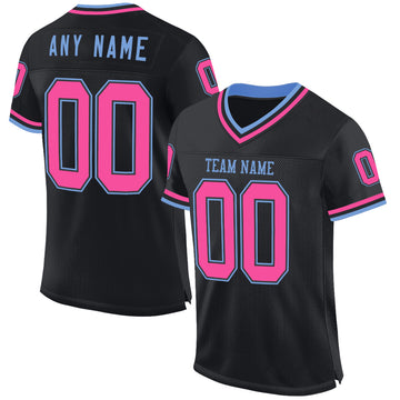 Custom Black Pink-Light Blue Mesh Authentic Throwback Football Jersey