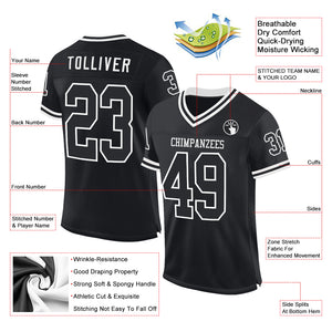 Custom Black White Mesh Authentic Throwback Football Jersey