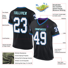 Load image into Gallery viewer, Custom Black Purple-Teal Mesh Authentic Throwback Football Jersey
