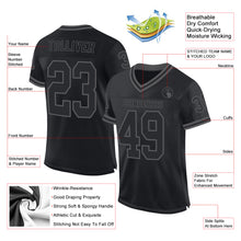 Load image into Gallery viewer, Custom Black Steel Gray Mesh Authentic Throwback Football Jersey
