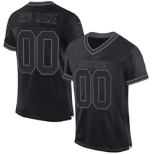 Load image into Gallery viewer, Custom Black Steel Gray Mesh Authentic Throwback Football Jersey
