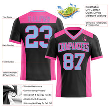 Load image into Gallery viewer, Custom Black Light Blue-Pink Mesh Authentic Football Jersey
