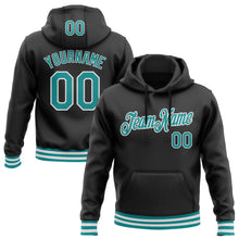 Load image into Gallery viewer, Custom Stitched Black Teal-White Sports Pullover Sweatshirt Hoodie
