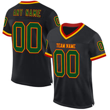 Load image into Gallery viewer, Custom Black Green Gold-Red Mesh Authentic Throwback Football Jersey
