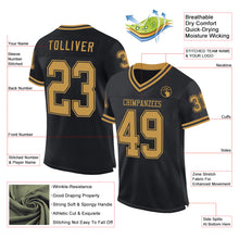 Load image into Gallery viewer, Custom Black Old Gold Mesh Authentic Throwback Football Jersey
