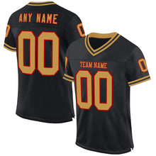 Load image into Gallery viewer, Custom Black Old Gold-Red Mesh Authentic Throwback Football Jersey
