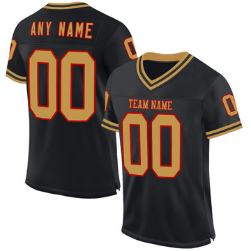 Custom Black Old Gold-Red Mesh Authentic Throwback Football Jersey