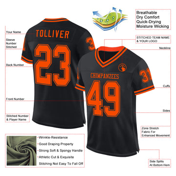 Custom Black Orange Mesh Authentic Throwback Football Jersey