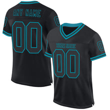 Load image into Gallery viewer, Custom Black Teal Mesh Authentic Throwback Football Jersey
