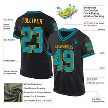 Load image into Gallery viewer, Custom Black Teal-Yellow Mesh Authentic Throwback Football Jersey
