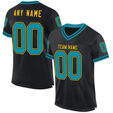 Load image into Gallery viewer, Custom Black Teal-Yellow Mesh Authentic Throwback Football Jersey
