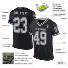 Load image into Gallery viewer, Custom Black Gray Mesh Authentic Throwback Football Jersey
