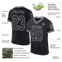 Load image into Gallery viewer, Custom Black Gray Mesh Authentic Throwback Football Jersey
