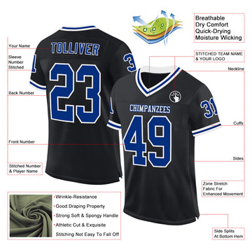 Custom Black Royal-White Mesh Authentic Throwback Football Jersey