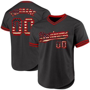 Custom Black Vintage USA Flag-Red Authentic Throwback Baseball Jersey