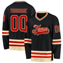 Load image into Gallery viewer, Custom Black Red-Cream Hockey Jersey
