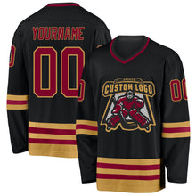 Load image into Gallery viewer, Custom Black Maroon-Old Gold Hockey Jersey
