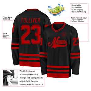 Custom Black Red Hockey Jersey