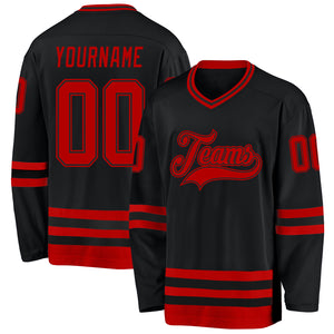 Custom Black Red Hockey Jersey