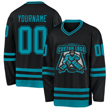 Custom Black Teal Hockey Jersey