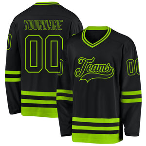 Custom Black Neon Green Hockey Jersey