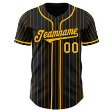 Load image into Gallery viewer, Custom Black Gold Pinstripe Gold Authentic Baseball Jersey
