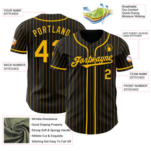 Custom Black Gold Pinstripe Gold Authentic Baseball Jersey