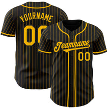 Load image into Gallery viewer, Custom Black Gold Pinstripe Gold Authentic Baseball Jersey
