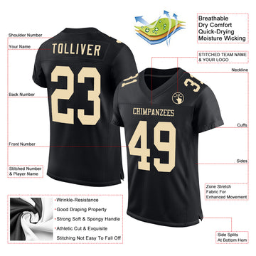 Custom Black Cream Mesh Authentic Football Jersey