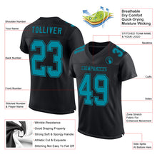 Load image into Gallery viewer, Custom Black Teal Mesh Authentic Football Jersey
