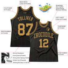 Load image into Gallery viewer, Custom Black Old Gold Pinstripe Old Gold Authentic Throwback Basketball Jersey
