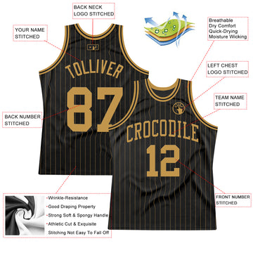 Custom Black Old Gold Pinstripe Old Gold Authentic Throwback Basketball Jersey