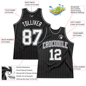 Custom Black Gray Pinstripe White Authentic Throwback Basketball Jersey