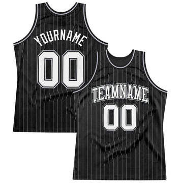 Custom Black Gray Pinstripe White Authentic Throwback Basketball Jersey